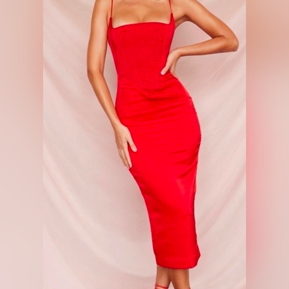House of CB Anais Red Corset Midi Dress - Picture 3 of 10